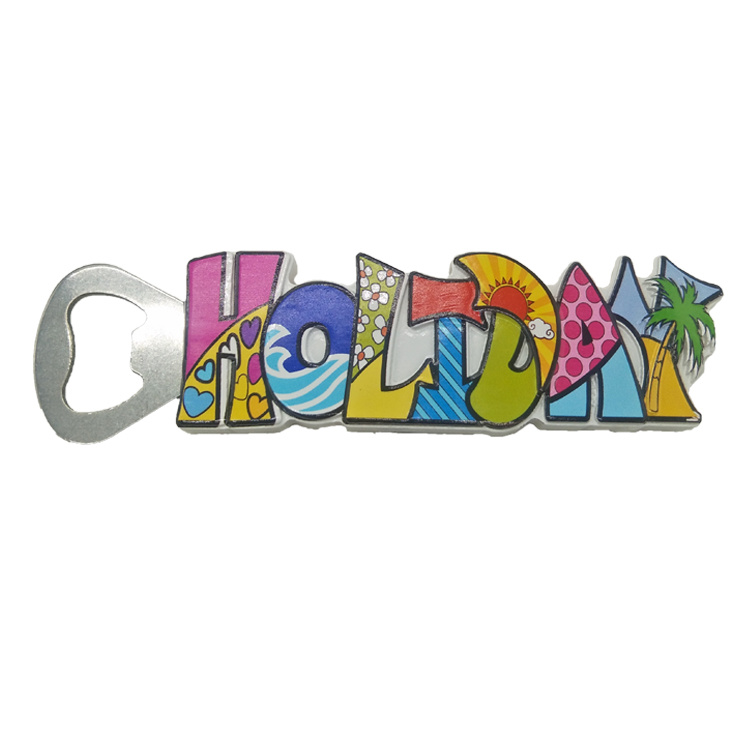 Custom Printed Letter Shape Beach Souvenir Resin Fridge Magnet Bottle Opener