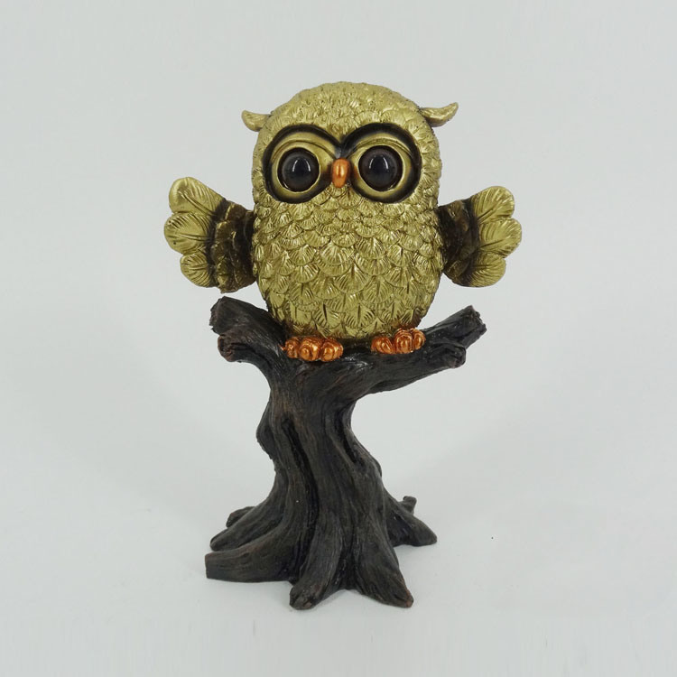 Resin Ornament Indoor Home Decor Animal Figurine Golden Owl Statue