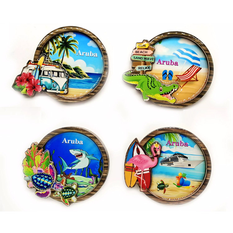 Custom Beach Tourist Souvenir Wood Magnet Caribbean ABC Islands Aruba Barbados Souvenirs Fridge Magnet