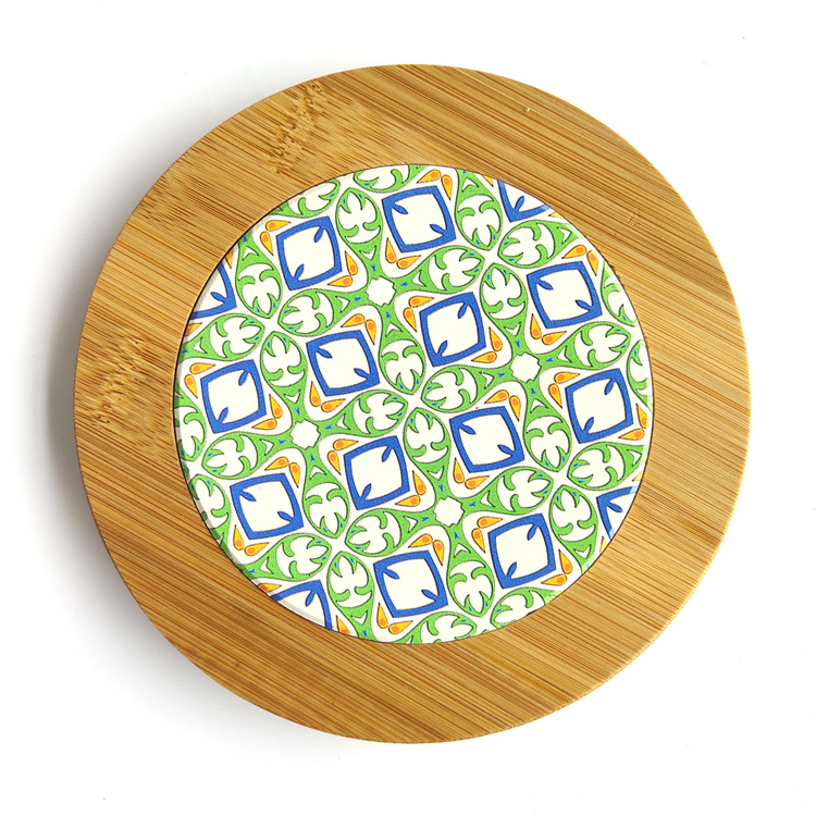 Custom Printing Pot Coaster Ceramic and Bamboo Coasters