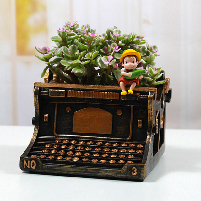 Vintage Craft Typewriter Shape Artificial Resin Flower Pot for Home Decor