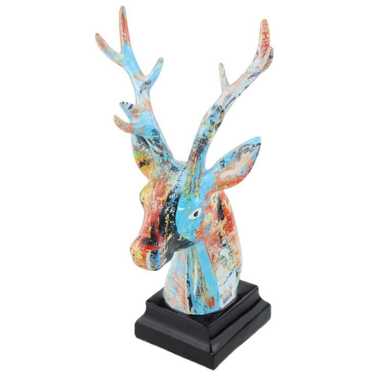 Nordic Style Colorful Decal Design Christmas Deer Gift Resin Sitting Deer Sculpture for Desktop Decor