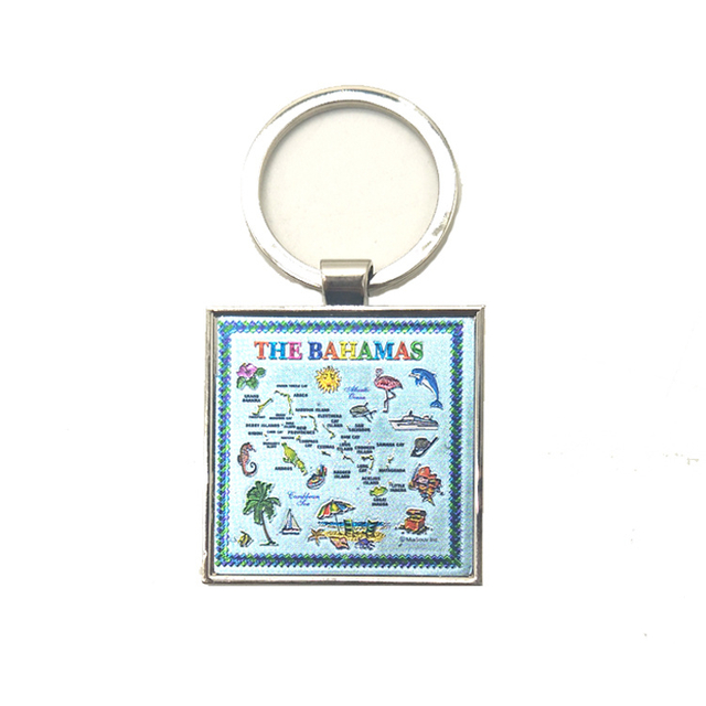 Custom Map Design Zinc Alloy Tropical Beach Bahamas Souvenir Keychain
