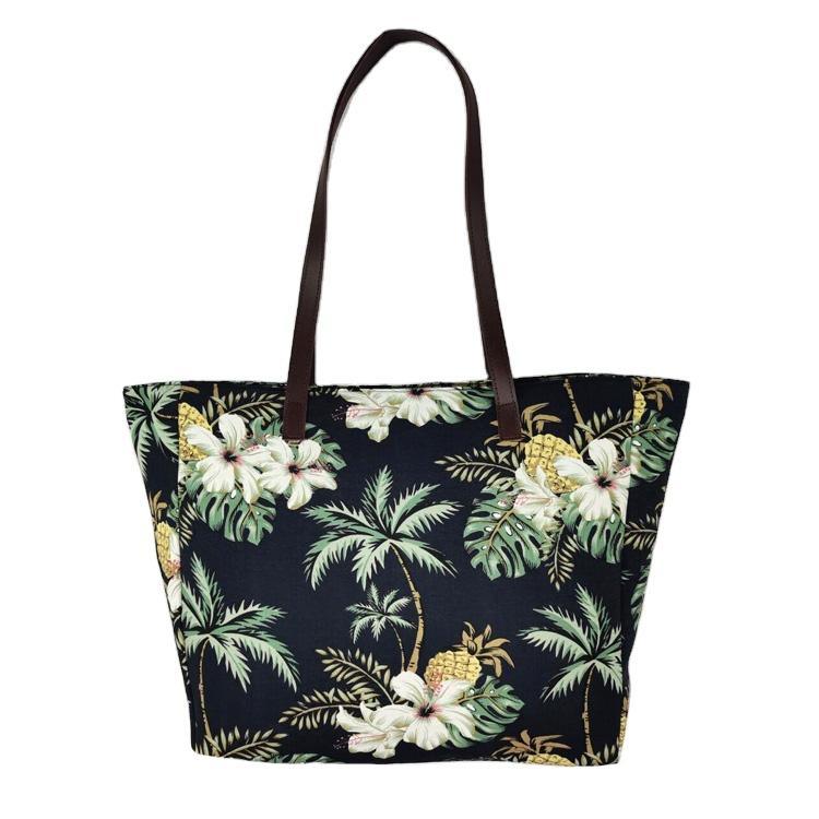 Customized Print Leisure Tropical Hawaii Travel Coconut Palm Tree Canvas Tote Beach Bag