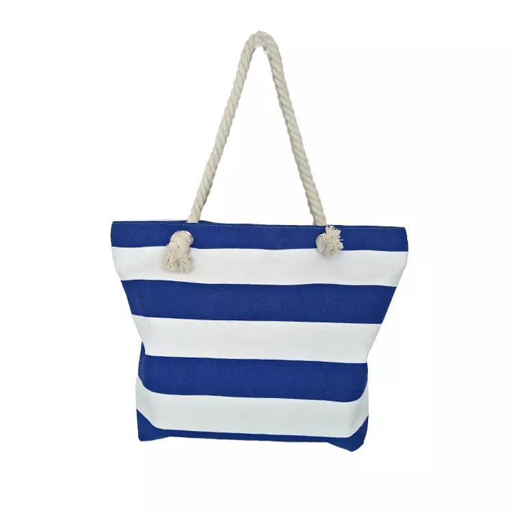 Custom Logo Women Beach Tote Bags Canvas Large Striped Beach Bag