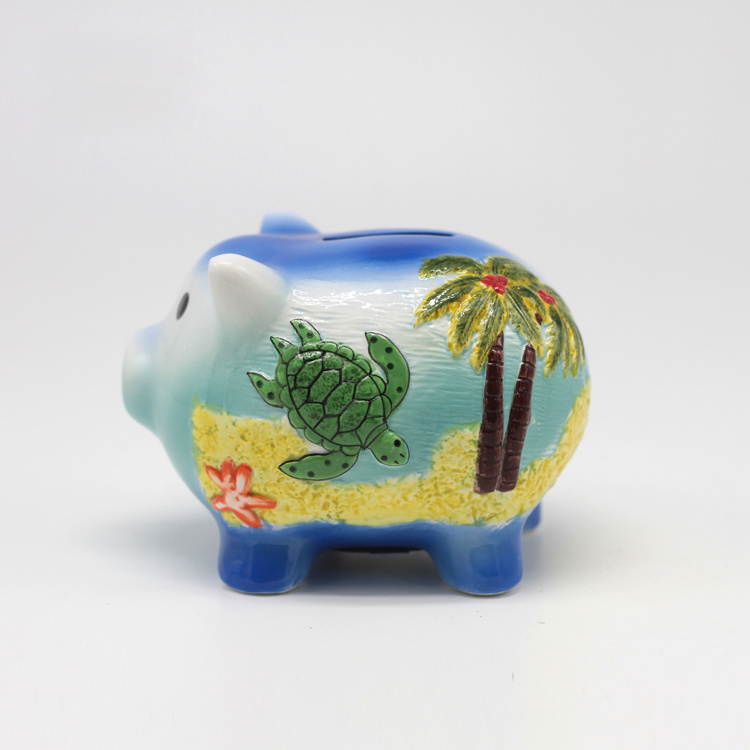 Custom 3D Embossed Piggy Bank Ceramic Pig Shaped Piggy Banks