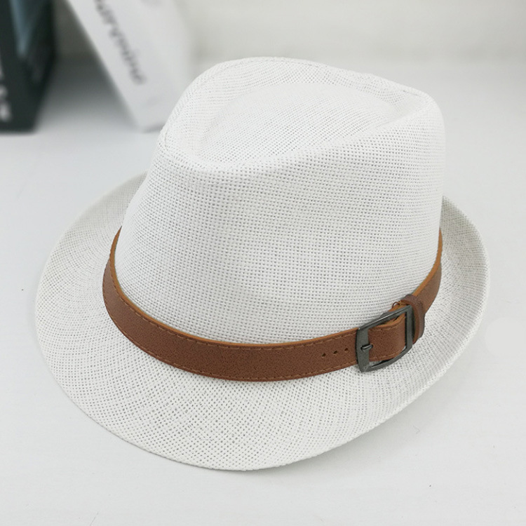 Wholesale Outdoor Beach Sunshade Straw Fedora Hat Paper Straw Hat with Leather Decor