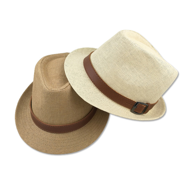 Wholesale Outdoor Beach Sunshade Straw Fedora Hat Paper Straw Hat with Leather Decor