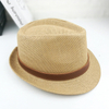 Wholesale Outdoor Beach Sunshade Straw Fedora Hat Paper Straw Hat with Leather Decor