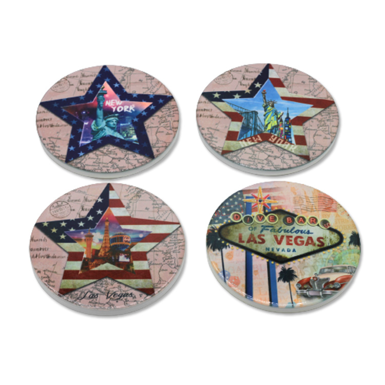 Wholesale Custom Ceramic Drink Tea Coffee Coaster Las Vegas Souvenir Gift Coaster with Cork Back