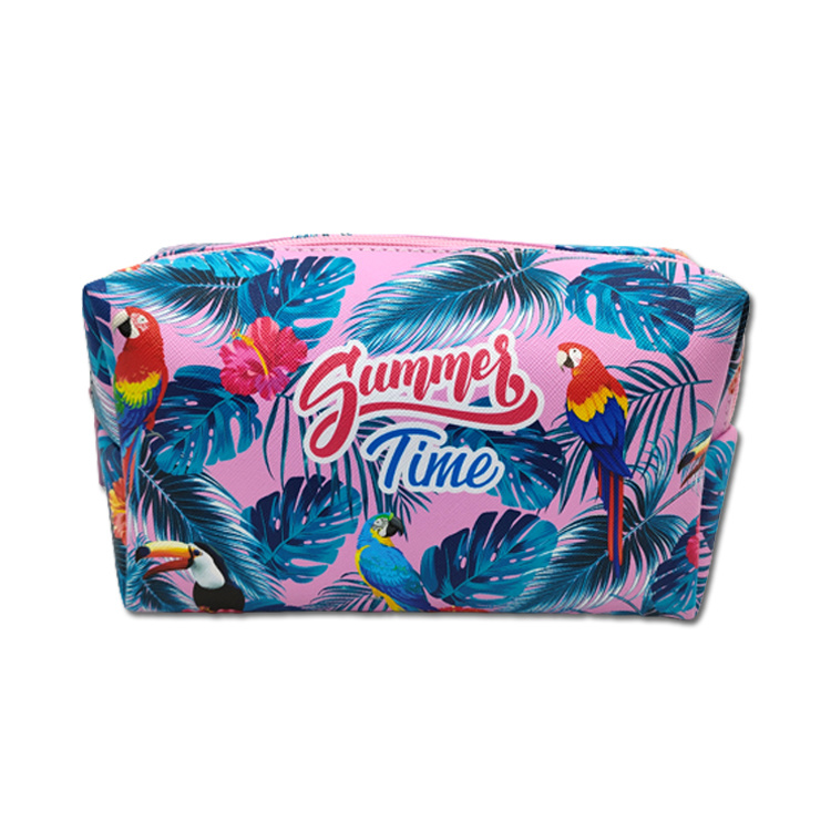 Custom Logo Beach Print PU Leather Large Capacity Travel Organizer Makeup Cosmetic Bags