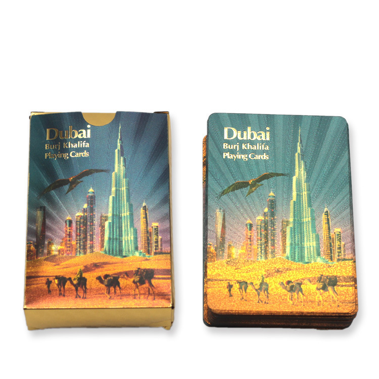 Wholesale Waterproof Gold Dubai Tourist Souvenir Playing Cards Custom Logo