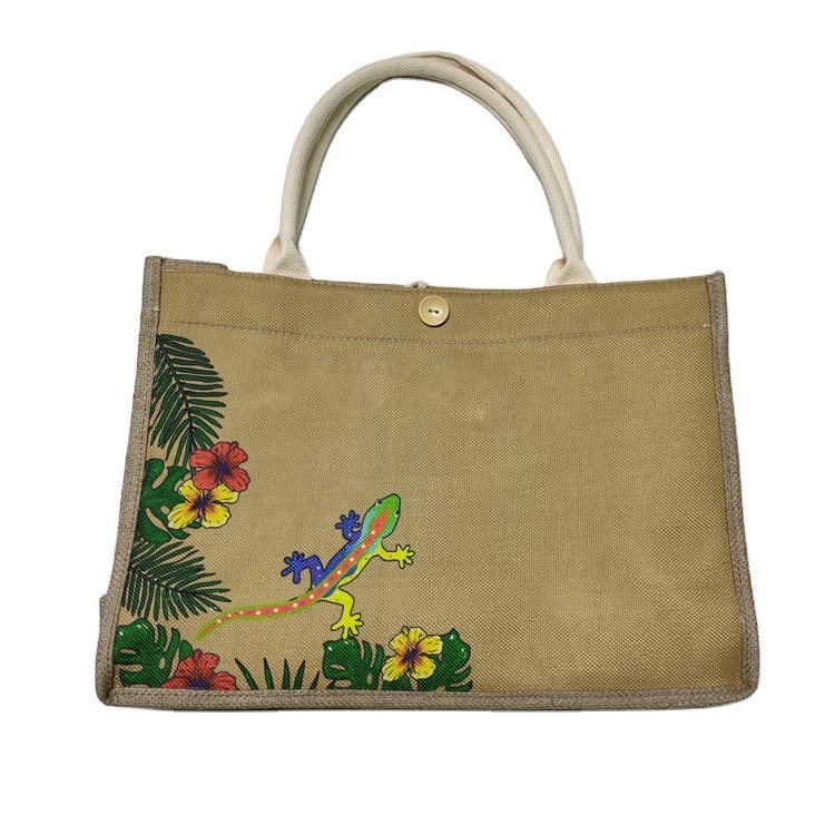 Custom Logo Printing Women Linen Beach Bag Straw Tote Bag