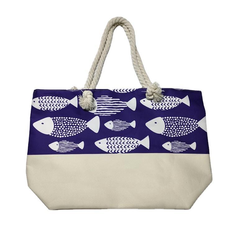 Custom Logo Large Women Linen Sea Turtle Beach Bag