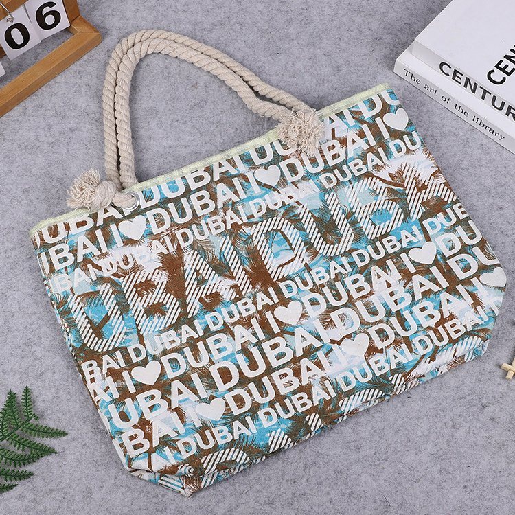 Custom Foam Logo Women Canvas Souvenir Dubai Letter Beach Tote Bag