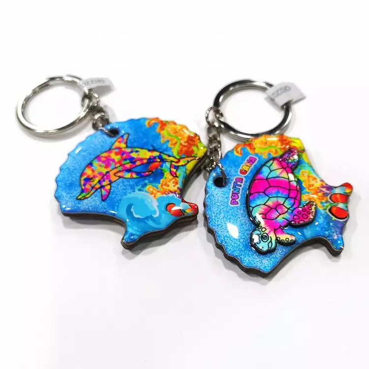 Custom Epoxy Ocean Beach Souvenir MDF Wooden Turtle Keychain