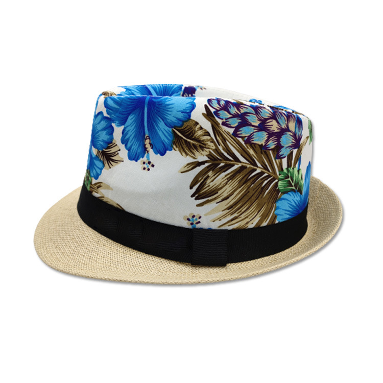 Wholesale Custom Printing Flower Fedora Hat Summer Floral Straw Bucket Hat