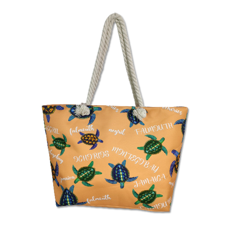 Custom Printing Casual Summer Canvas Flower Leaf Patterned Beach Tote Bag