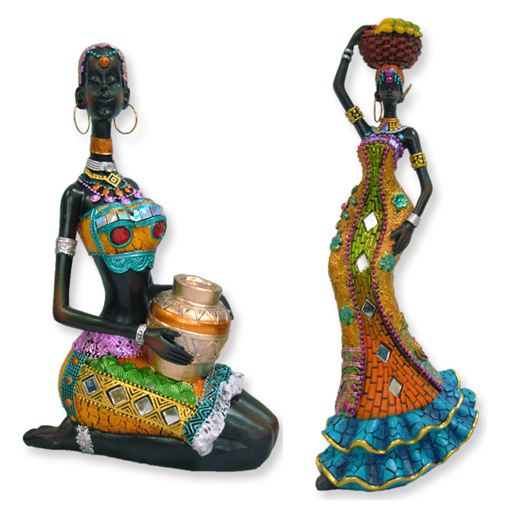 Wholesale Resin Lady Figurine Polyresin African Woman Statue for Home Decor