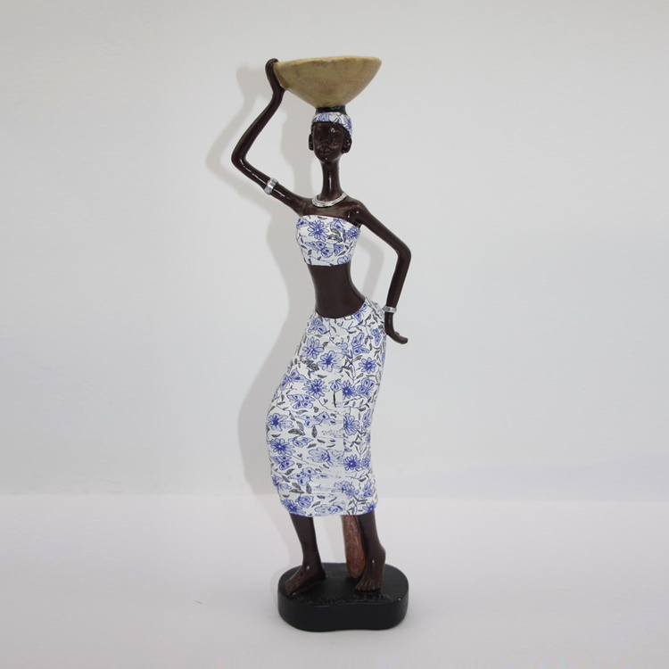 Custom Water Transfer Printing Resin African Woman Statue for Home Decor