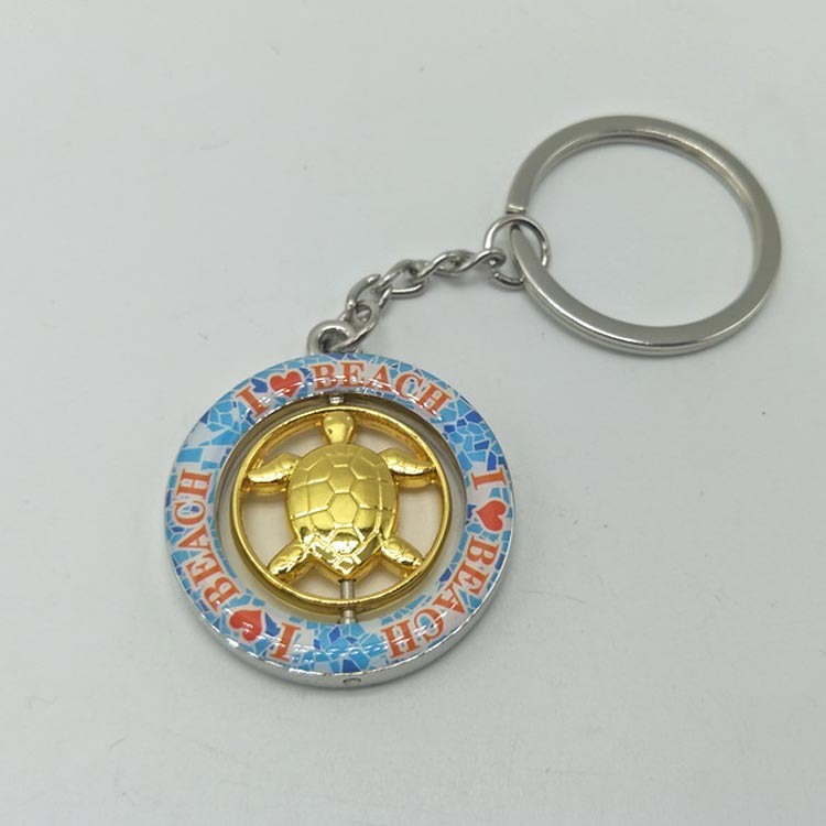 Promotional Gift Beach Tourist Souvenir 3D Rotating Keychain Zinc Alloy Custom Spinning Keychain