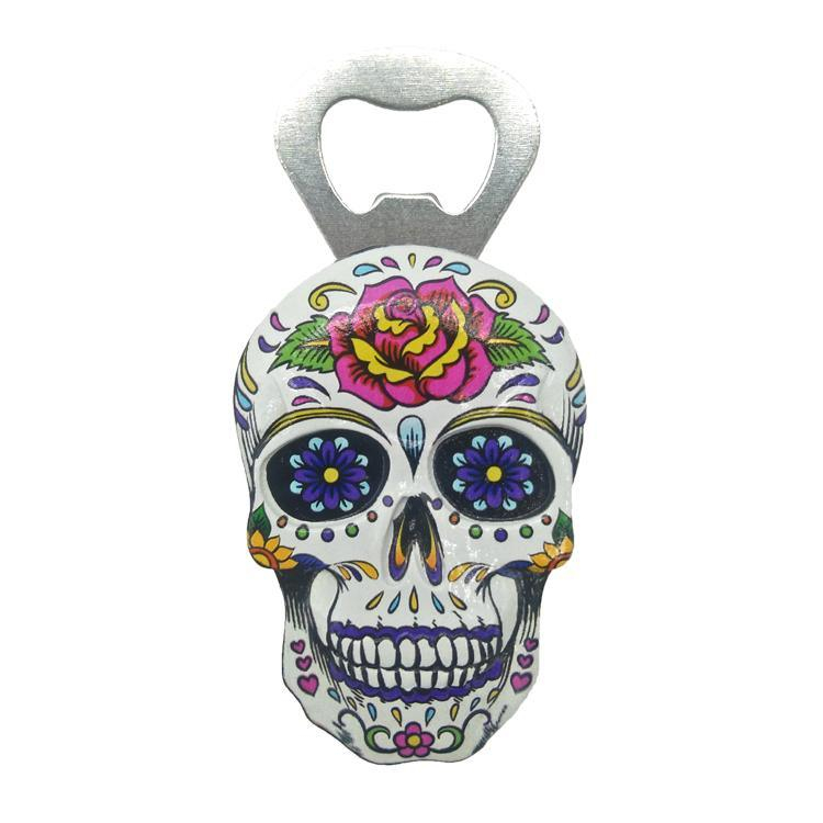 Custom Printing Unique Shape Halloween Mexico Souvenir Resin Skull Bottle Opener