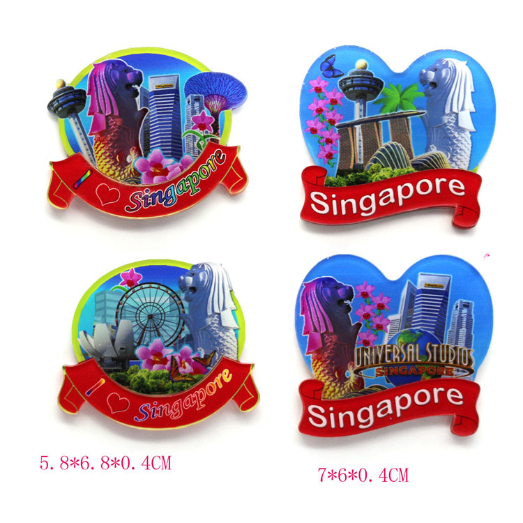 Custom Printed Acrylic Singapore Travel Souvenir Fridge Magnets