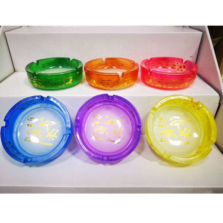 Wholesale Souvenir Gift Custom Logo Round Colorful Glass Ashtray