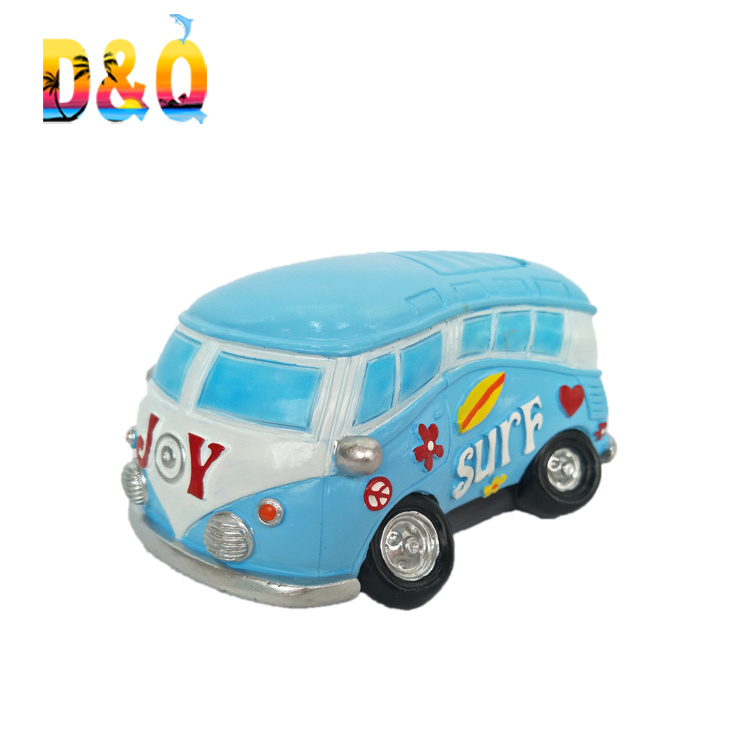 Customized Beach Bus Car Shape Resin Coin Bank for Kids