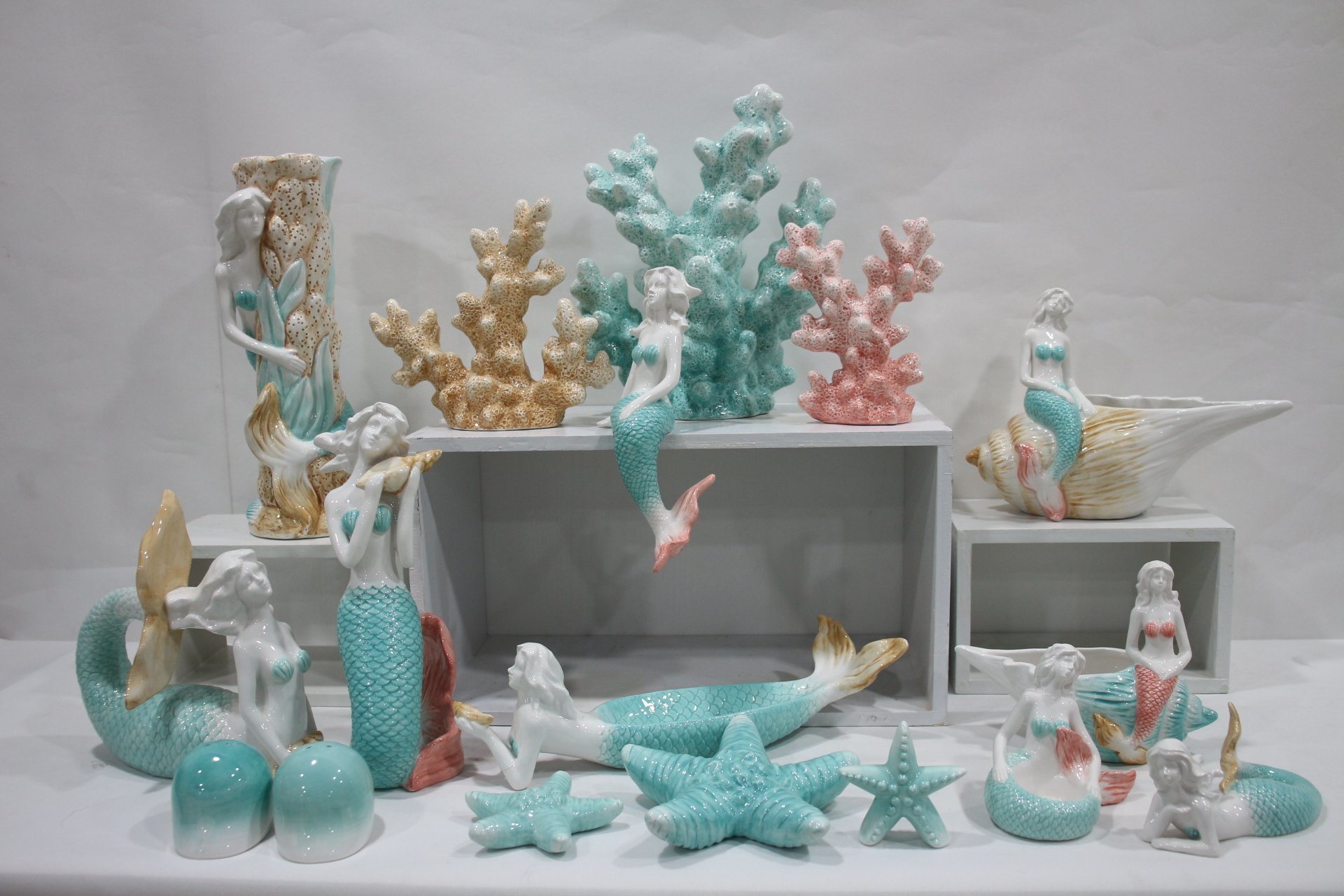 Ceramic Mermaid Coral Seahorse Table Top Indoor Ocean Home Decoration