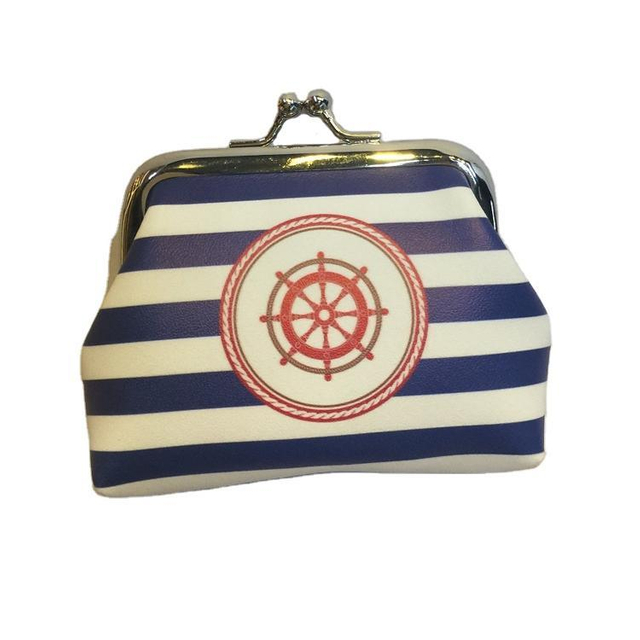 Nautical Crab Printed Souvenir Gift PU Leather Striped Coin Purse