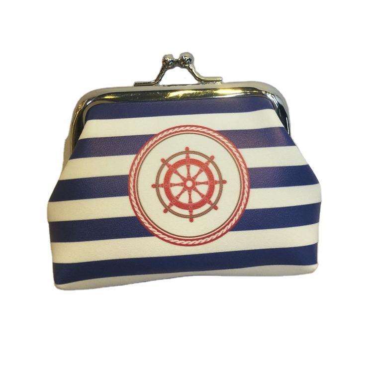 Nautical Crab Printed Souvenir Gift PU Leather Striped Coin Purse