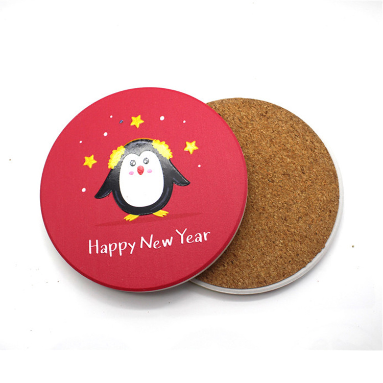 Custom Printing Cartoon Round Cork Christmas Coaster for Drinks