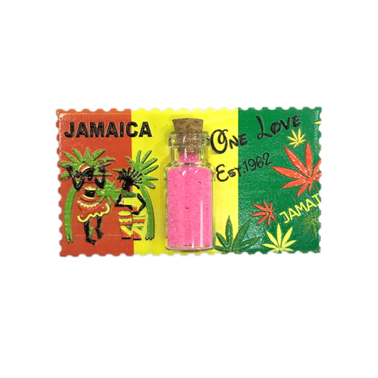 Custom Printed Resin Tourist Jamaica Grenada Souvenir Fridge Magnet with Sand Bottle