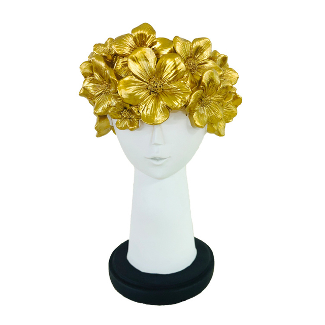 Modern Beautiful Floral Vase Resin Anadem Girl Head Golden Flower Vase for Home Office Decoration