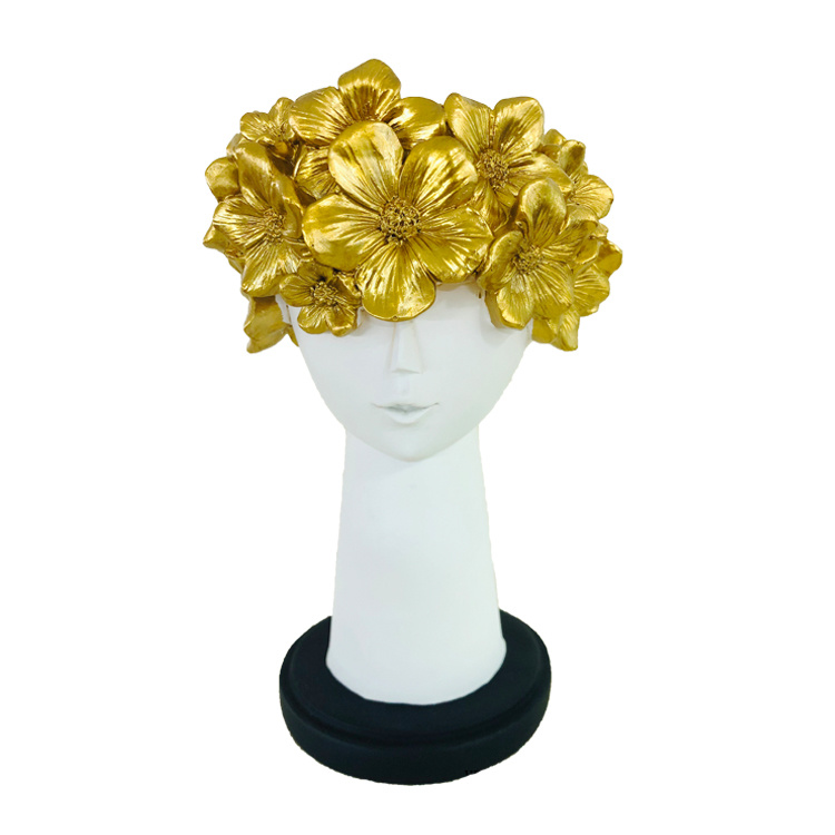 Modern Beautiful Floral Vase Resin Anadem Girl Head Golden Flower Vase for Home Office Decoration