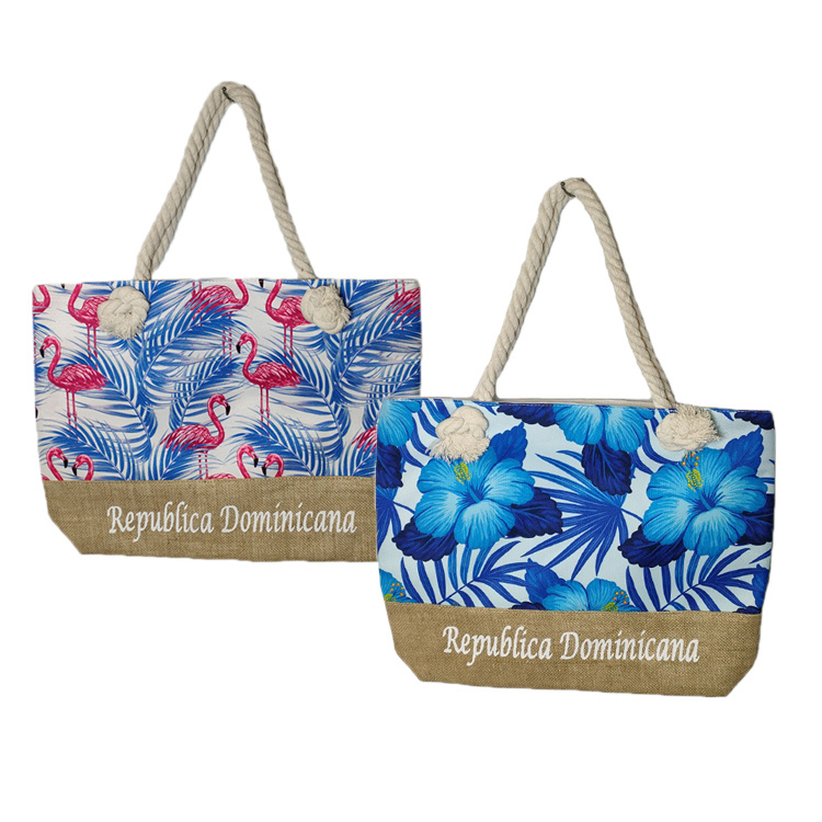 Custom Logo Print Women Summer Beach Tote Bag Canvas Beach Bag