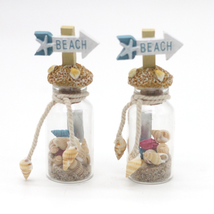 Tourist Beach Souvenir Cork Glass Bottle with Sand and Shell Inside