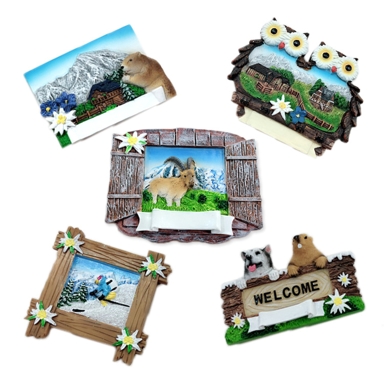 Factory Wholesale Resin France Austria Switzerland Germany Souvenir Snow Mountain Fridge Magnet