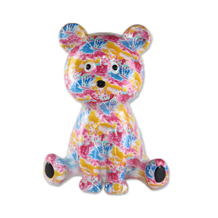 New Rainbow Color Cute Resin Teddy Bear Sitting Bear Statue for Home Decor