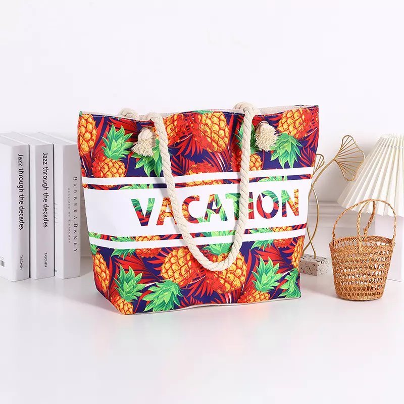 Custom Print Women Summer Canvas Coconut Palm Tree Beach Bag