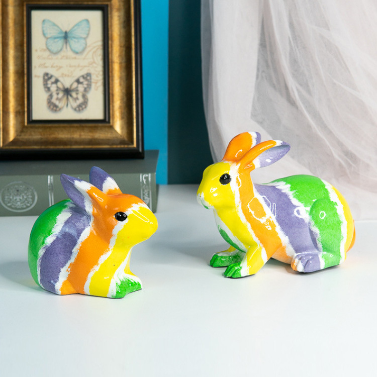 Modern Cute Resin Crafts Home Living Room Desktop Decorations Resin Rabbit Statue Colorful Rabbit Figurine