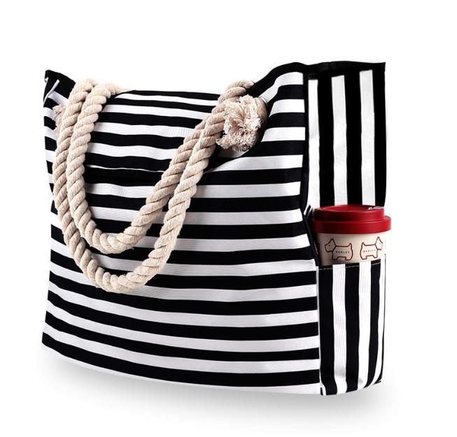 Large Canvas Striped Beach Bag Tote Shoulder Bag for Women′s Shoulder Handbags Beach Travel