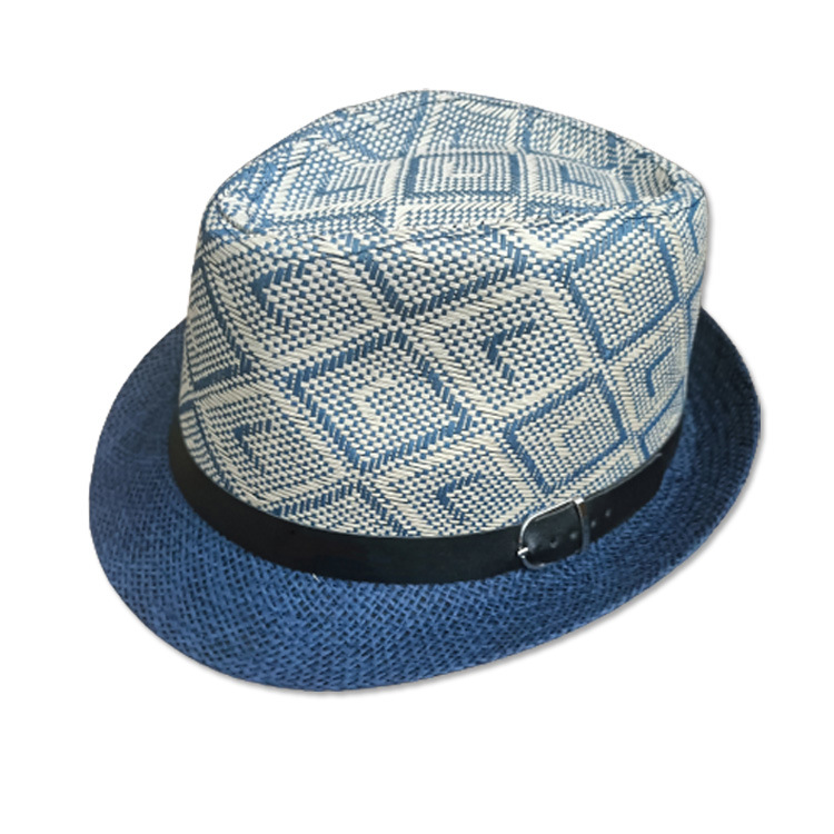 Wholesale Beach Sun Plaid Hat Paper Panama Fedora Straw Hat