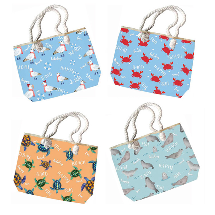 Wholesale Custom Printing Summer Beach Souvenir Canvas Tote Bag with Rope Handle