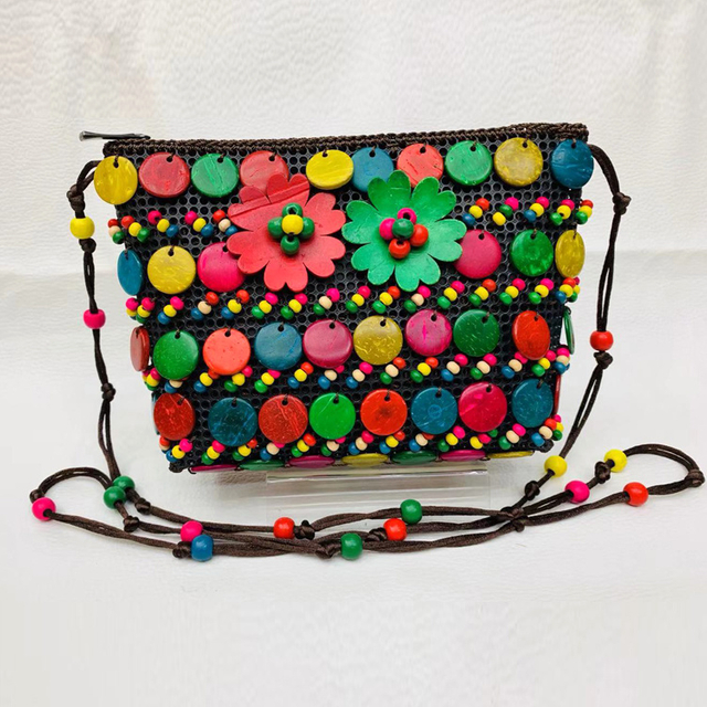 Wholesale Handmade Summer Beach Boho Woman Coconut Shell Bag Beaded Tote Bags