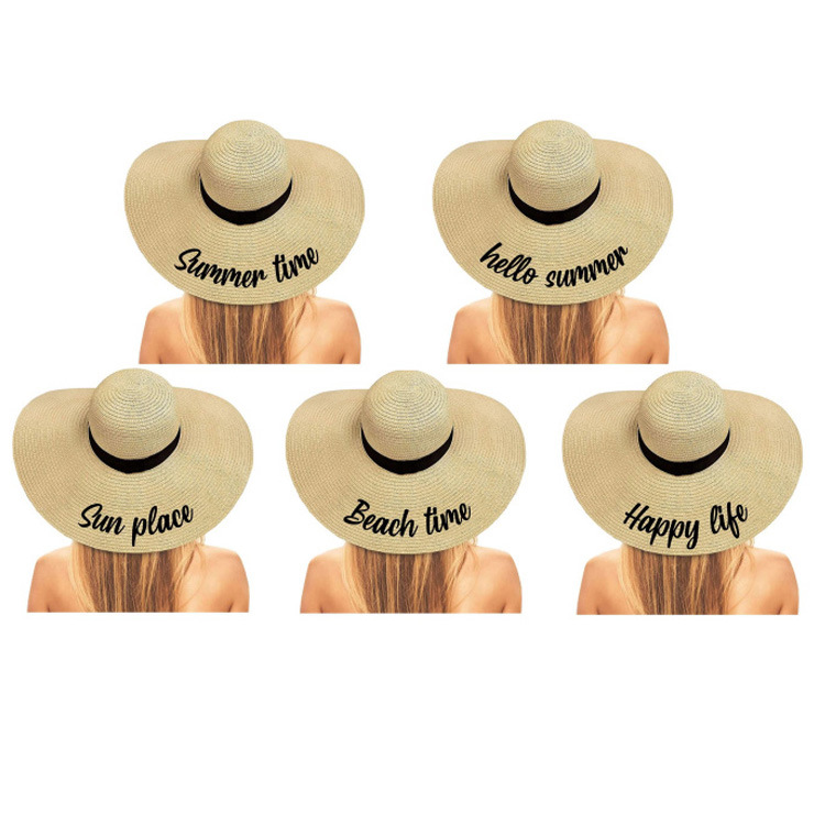 Factory Wholesale Custom Logo Summer Beach Sun Ladies Women Wide Brim Straw Hat