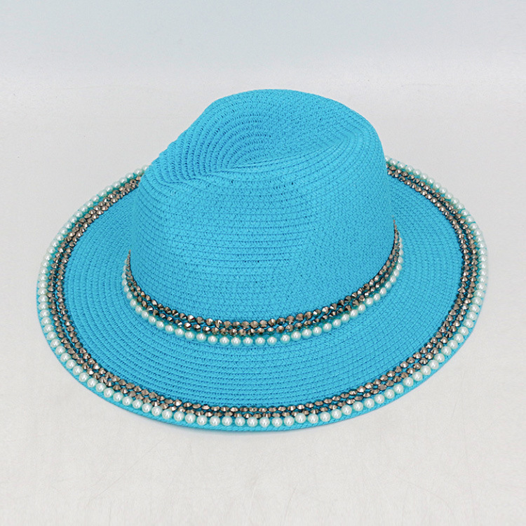 Wholesale Fashion Outdoor Beach Summer Women Lafite Pearl Straw Hat