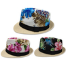 Wholesale Custom Printing Flower Fedora Hat Summer Floral Straw Bucket Hat