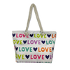 Wholesale Custom Cotton Canvas Cute Love Heart Patterned Beach Tote Bag for Girl